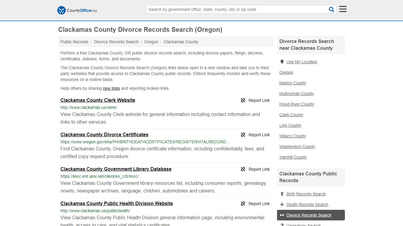 Clackamas County Divorce Records Search (Oregon) - County Office