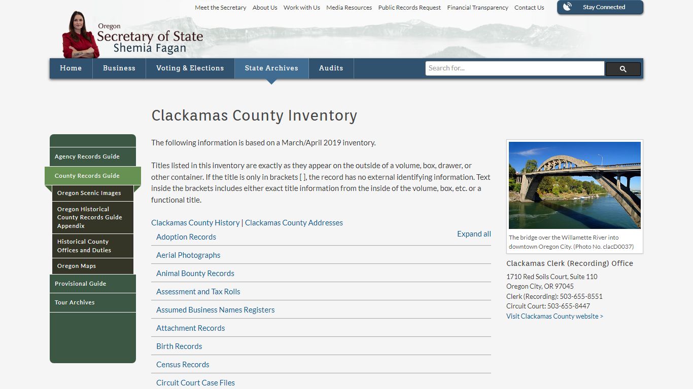 State of Oregon: County Records Guide - Clackamas County Inventory