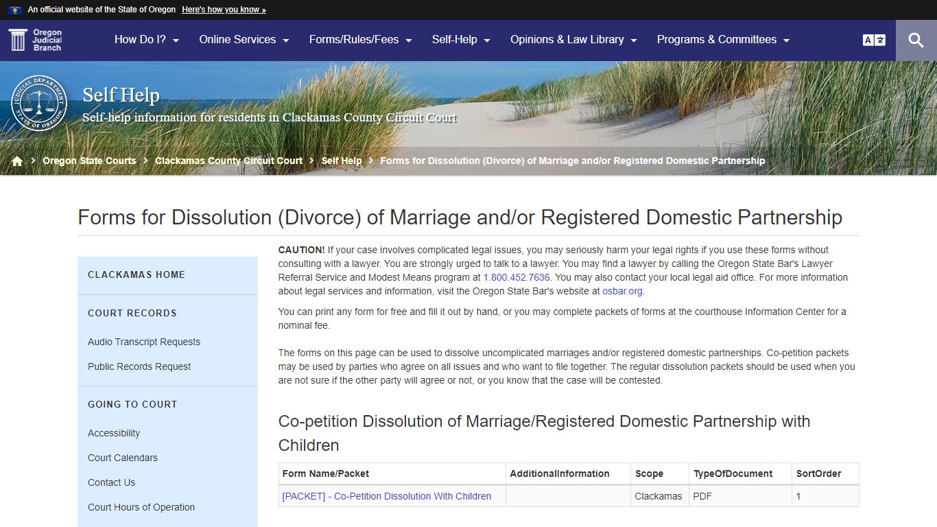 Oregon Judicial Department : Forms for Dissolution (Divorce) of ...